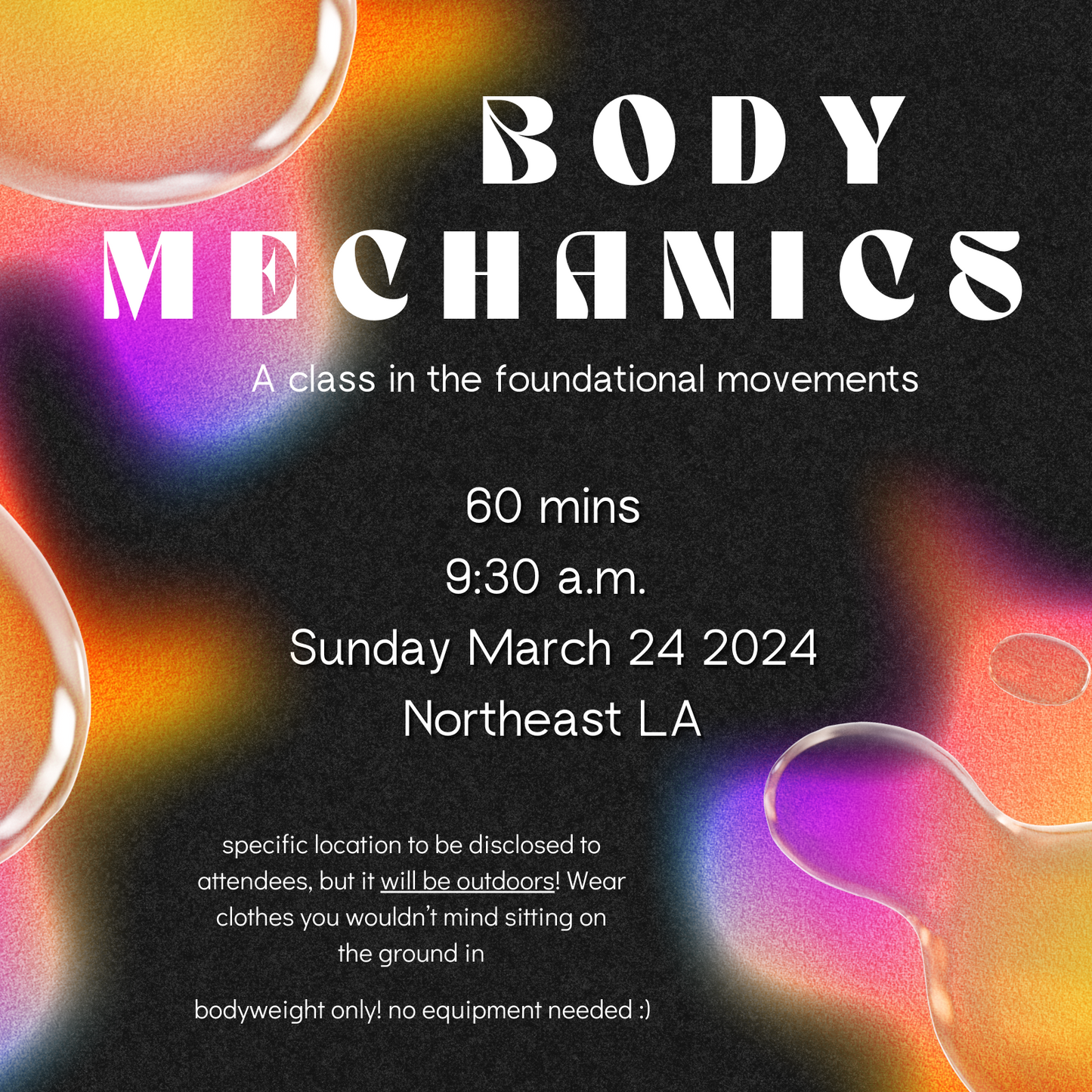 BODY MECHANICS CLASS (in-person, March 24, Northeast LA)